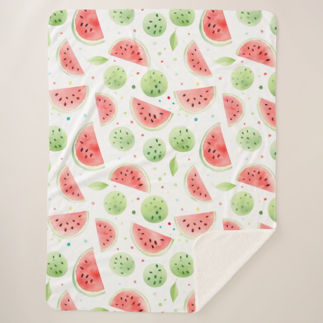 Red Green White Watermelons Birthday Sherpa Blanket (Front)