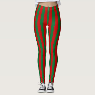 Red Green Wide Vertical Stripe Holiday Leggings
