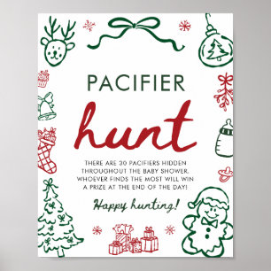 Red Green Winter Baby Shower Pacifier Hunt Game Poster
