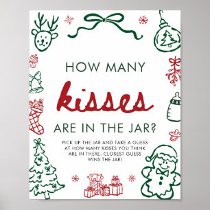 Red Green Winter Guess How Many Kisses Baby Shower Poster