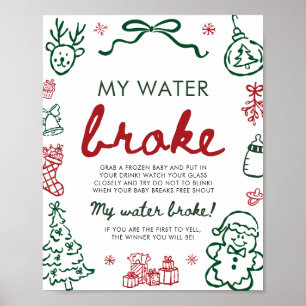 Red Green Winter My Water Broke Baby Shower Game Poster