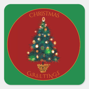 Red green with Colourful Christmas Tree Square Sticker