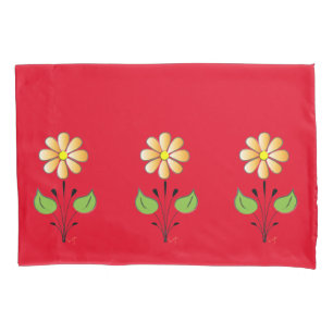 Red Green with Orange Flower Pattern Stylish Pillowcase