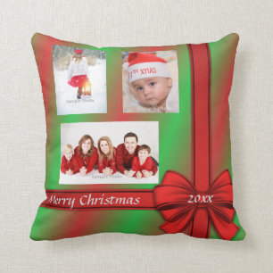 Red Green Wrapped Gift Christmas Photo Pillow