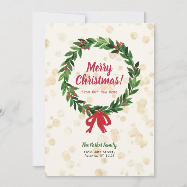 Red & Green Wreath Christmas Moving Announcement (Front)
