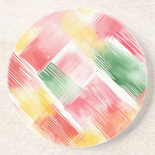 Red Green Yellow Abstract Stripes Coaster