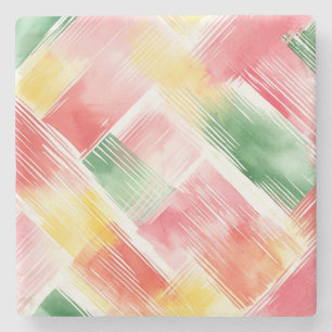 Red Green Yellow Abstract Stripes Stone Coaster