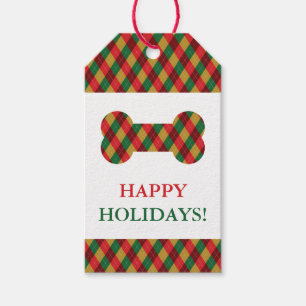 Red Green Yellow Festive Argyle Pattern Dog Bone Gift Tags