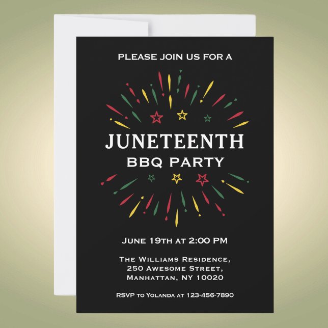 Red Green Yellow Fireworks Juneteenth BBQ Party Invitation (Creator Uploaded)