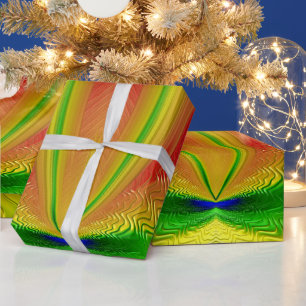 ~ Red Green Yellow Fractal ~ Christmas    Wrapping Paper