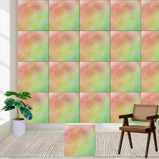 Red, Green & Yellow Gradient Watercolor Blend Tile (Red, Green & Yellow Gradient Watercolor Blend Ceramic Tile)