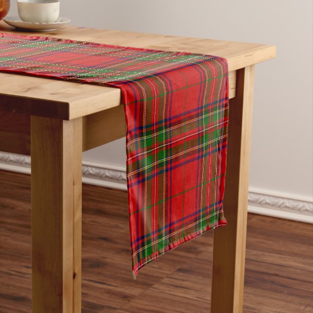 Red Green Yellow Navy Blue Tartan Plaid Short Table Runner (In Situ)