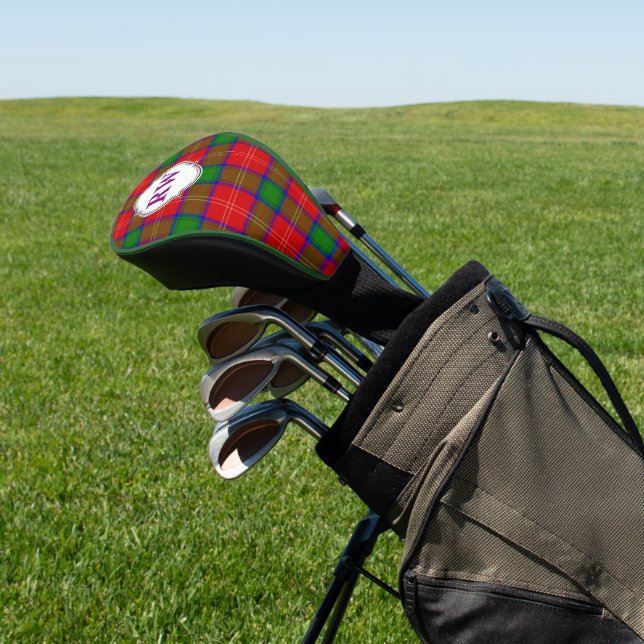 Red Green Yellow Purple Tartan Plaid Monogram Golf Head Cover (In Situ)