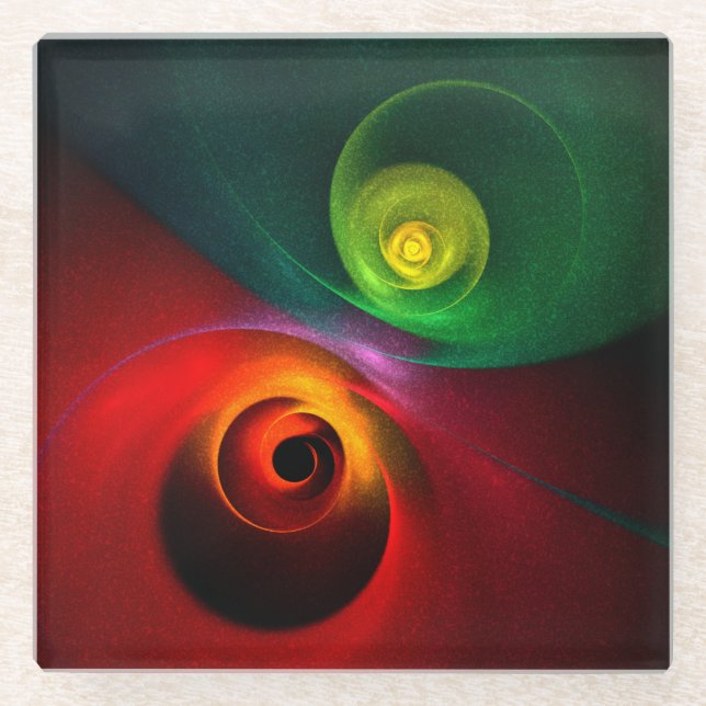 Red Green Yin Yang Modern Abstract Art Pattern #20 Glass Coaster (Front)