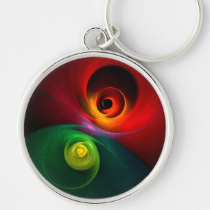 Red Green Yin Yang Modern Abstract Art Pattern #20 Key Ring