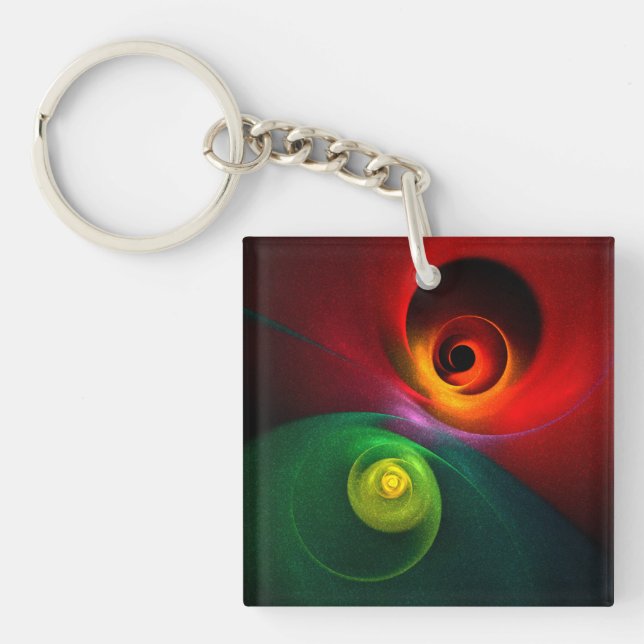 Red Green Yin Yang Modern Abstract Art Pattern #20 Key Ring (Front)