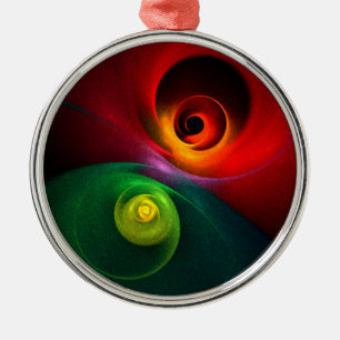 Red Green Yin Yang Modern Abstract Art Pattern #20 Metal Tree Decoration