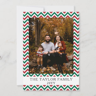 Red Green Zig Zag Family Holiday Photo Card