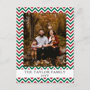 Red Green Zig Zag Family Holiday Photo Postcard