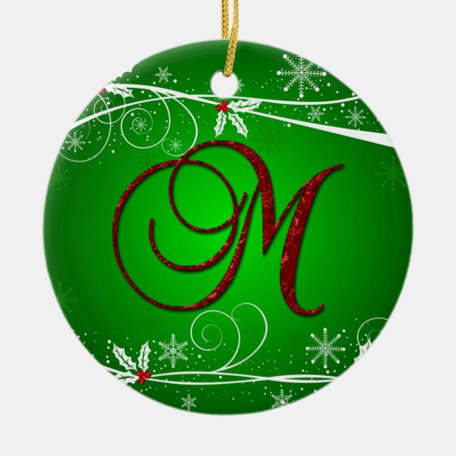 Red Greens Holly Initial M Christmas Ornament (Front)
