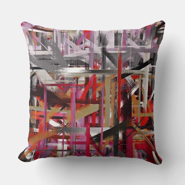 Red Grey Abstract Painting Cushion (Front)