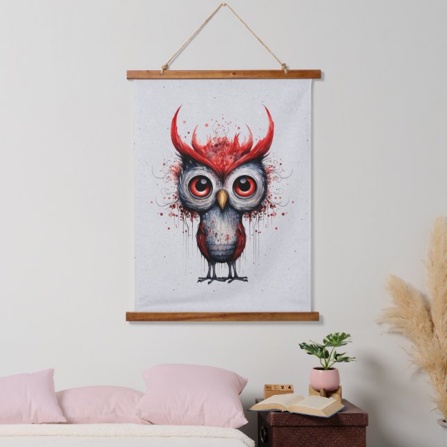 Red Grey and Black Abstract Mad Bird Hanging Tapestry (Bedroom)