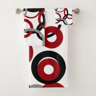 Red, Grey and Black Circles Bath Towel Set
