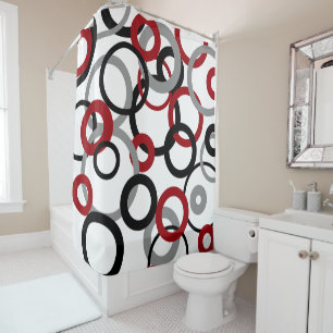 Red, Grey and Black Circles Shower Curtain