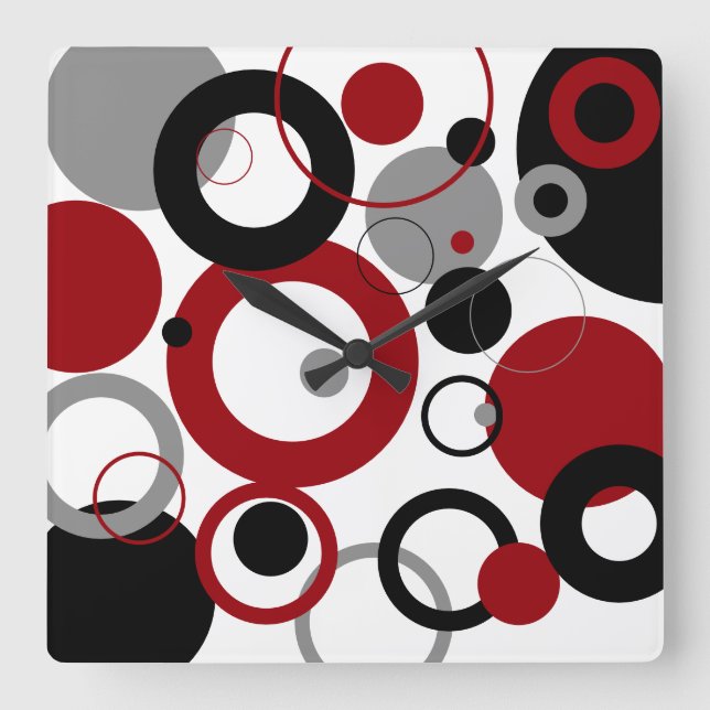 Red, Grey and Black Dots  Square Wall Clock (Front)