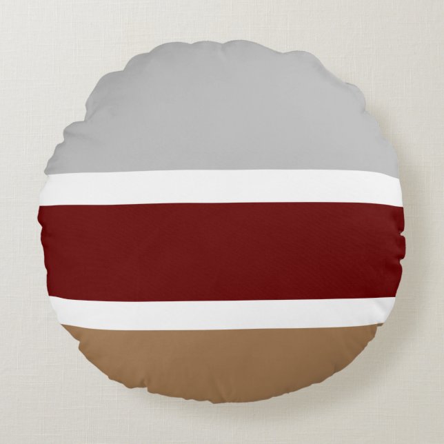 Red, grey and brown stripes round pillow (Front)