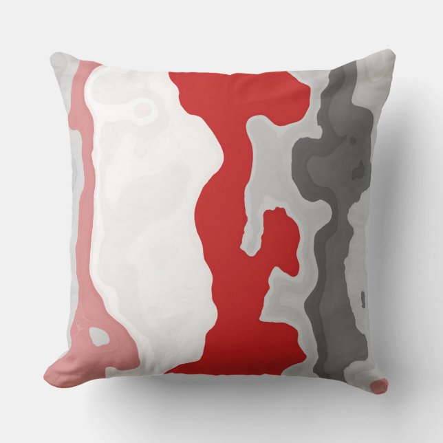 Red, Grey and White Abstract Cushion (Front)