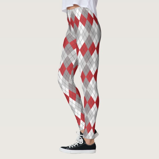 Red Grey Argyle Pattern Leggings (Left)