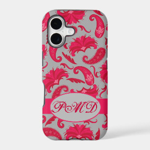 Red Grey Art Deco Parisian Paisley Monogram
