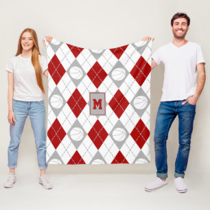 red grey basketball team colours argyle fleece blanket