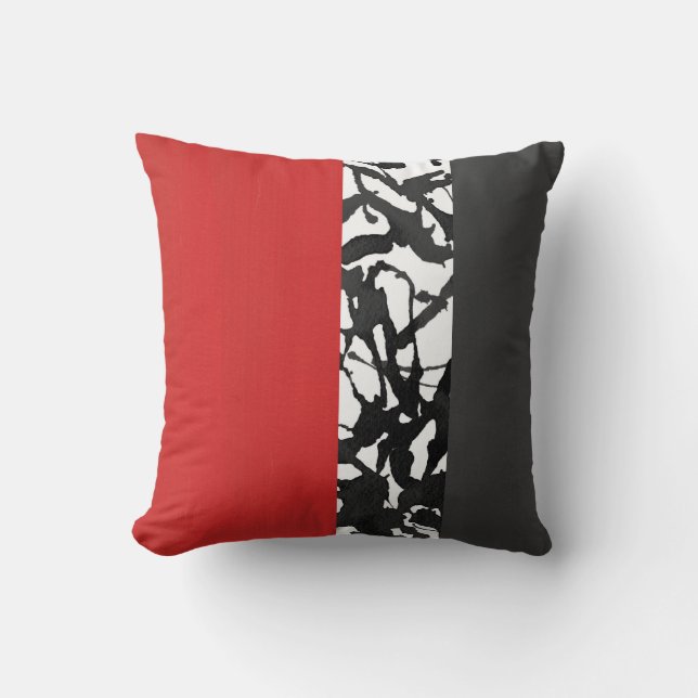 Red Grey Black and White Abstract Modern Cushion (Front)