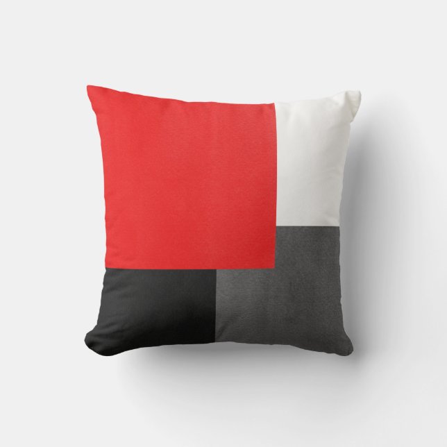 Red Grey Black and White Geometric Block Cushion (Front)