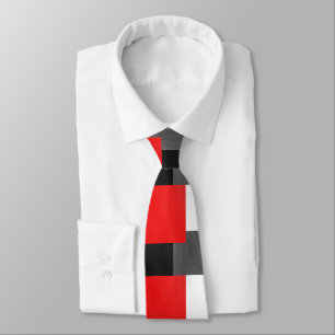 Red Grey Black and White Geometric  Colour Block Tie