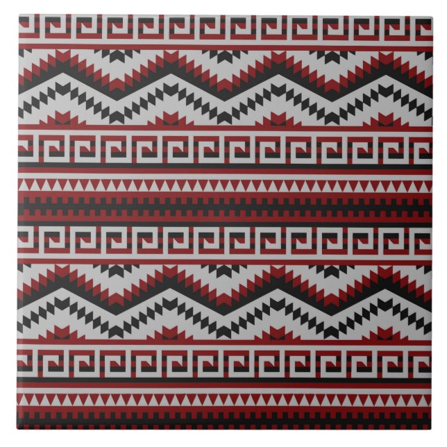 red grey black aztec tiled pattern tile (Front)