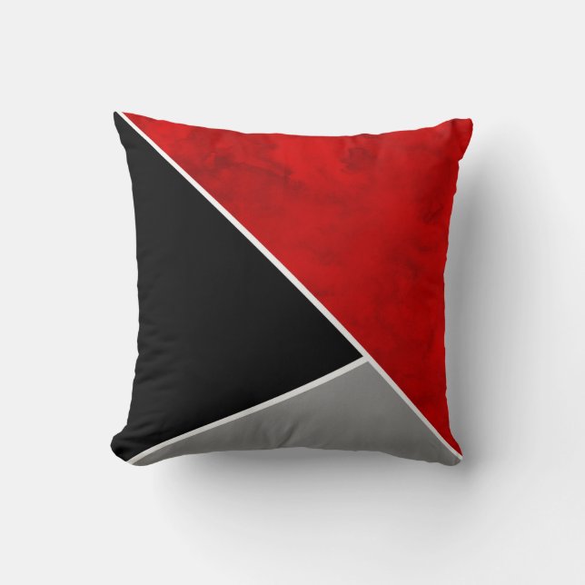 Red Grey Black Colour Block Cushion (Front)