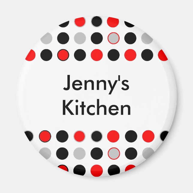 Red Grey Black Dots Kitchen Magnet (Front)