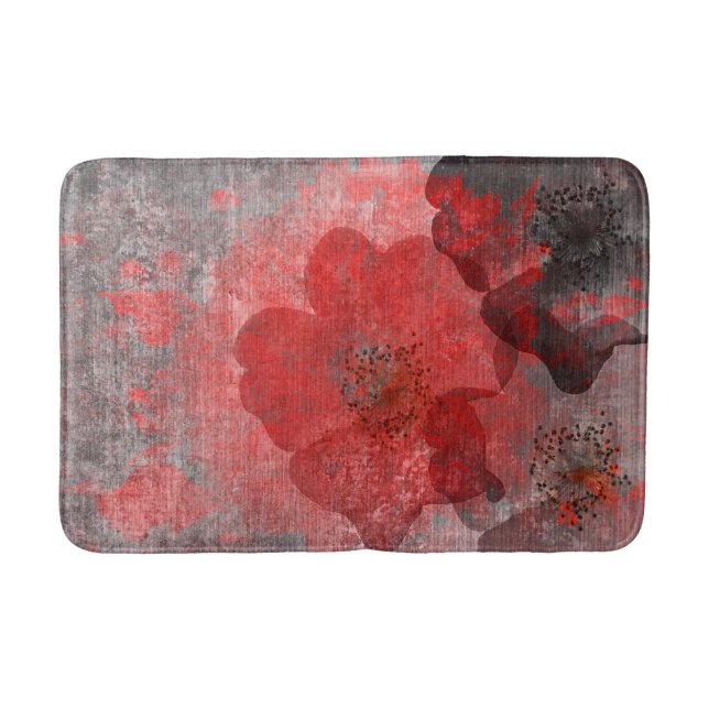 Red Grey Black Grunge Digital Graphic Art Design Bath Mat (Front)