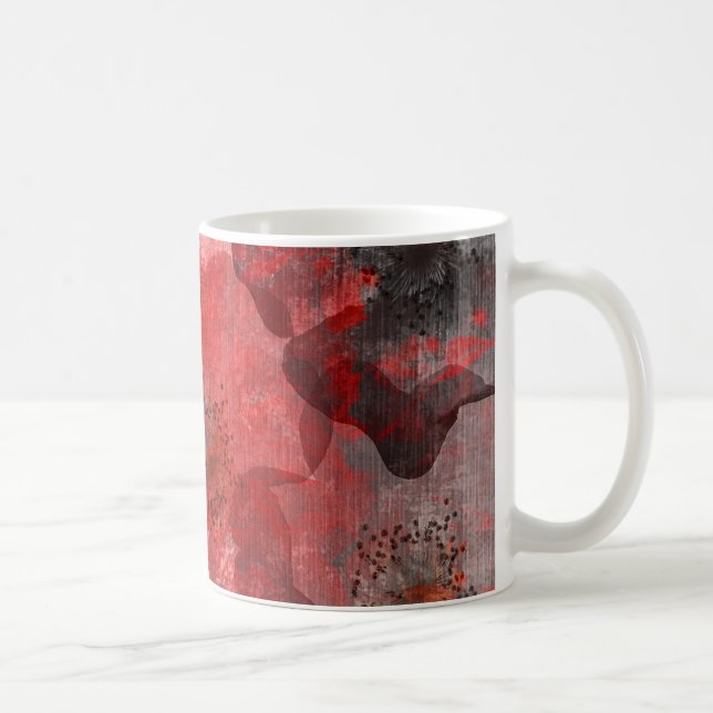 Red Grey Black Grunge Digital Graphic Art Design Coffee Mug (Right)