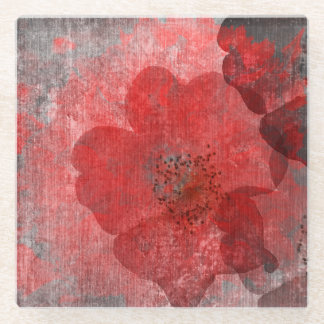 Red Grey Black Grunge Digital Graphic Art Design Glass Coaster