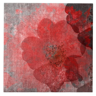 Red Grey Black Grunge Digital Graphic Art Design Tile