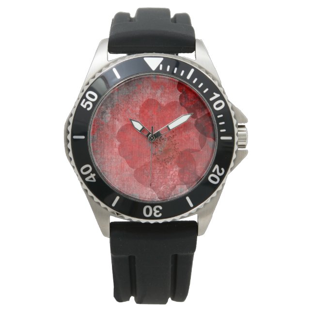 Red Grey Black Grunge Digital Graphic Art Design Watch (Front)