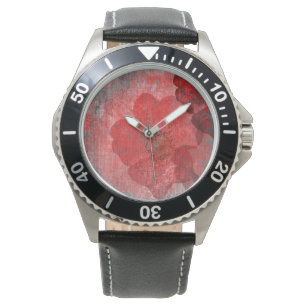 Red Grey Black Grunge Digital Graphic Art Design Watch
