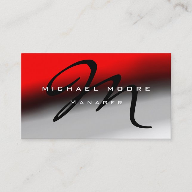Red Grey Black Monogram Manager Business Card (Front)