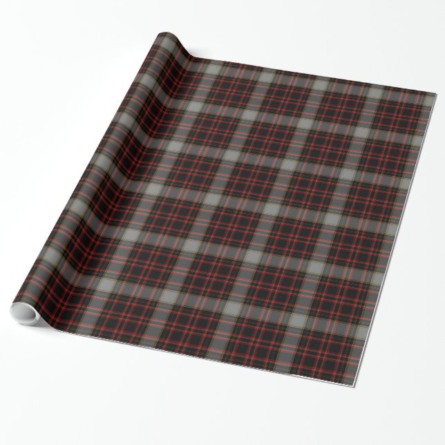 Red Grey Black Tartan Plaid Wrapping Paper (Unrolled)