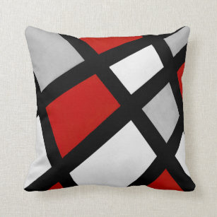 Red Grey Black White Geometric Cushion