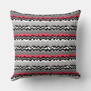 Red grey black white horizontal wavy stripes retro cushion